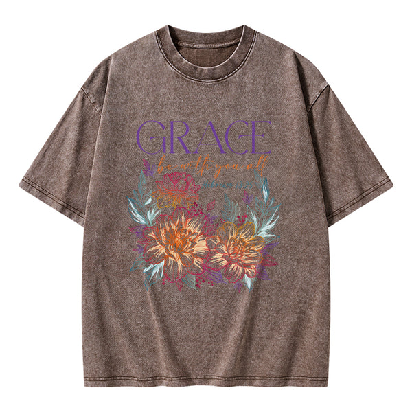 Grace Bw With You All Christian Washed T-Shirt