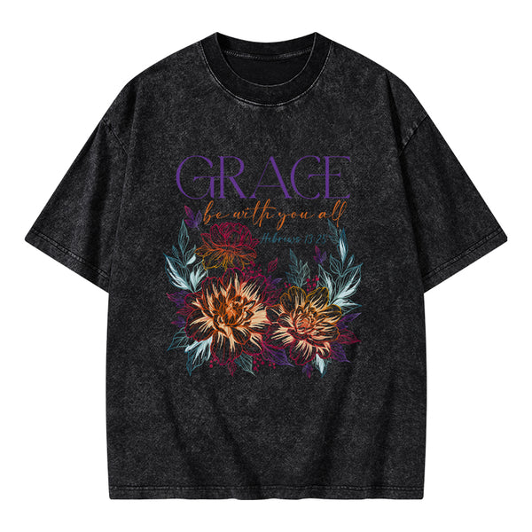 Grace Bw With You All Christian Washed T-Shirt