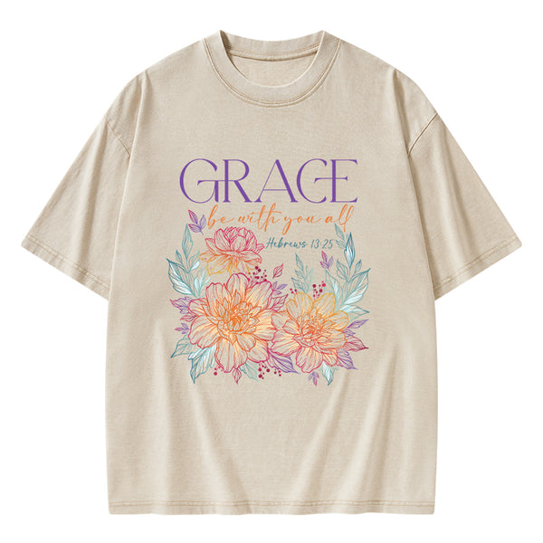 Grace Bw With You All Christian Washed T-Shirt