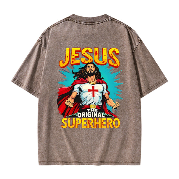 Jesus The Original Superhero Christian Washed T-Shirt