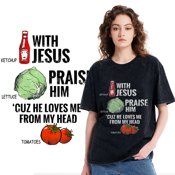 Ketchup With Jesus Chrsitian Washed T-Shrit