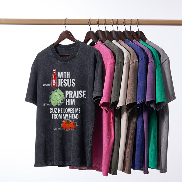 Ketchup With Jesus Chrsitian Washed T-Shrit