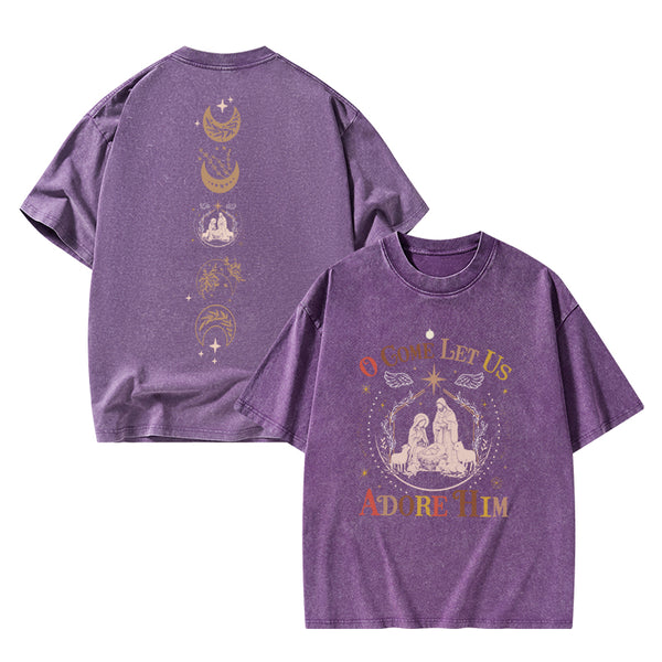 O Come Let Us Adore Him Christian Christmas washed T-Shirt