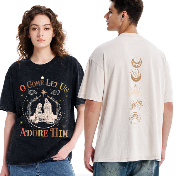O Come Let Us Adore Him Christian Christmas washed T-Shirt