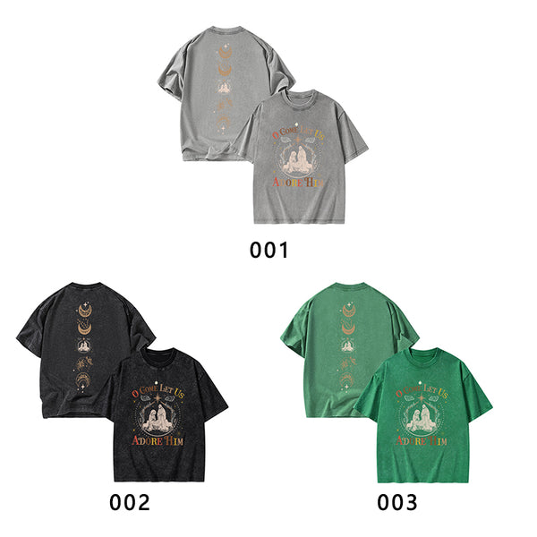 O Come Let Us Adore Him Christian Christmas washed T-Shirt