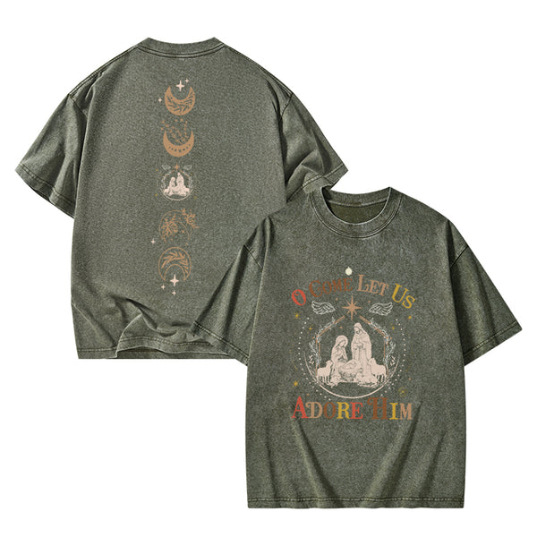 O Come Let Us Adore Him Christian Christmas washed T-Shirt