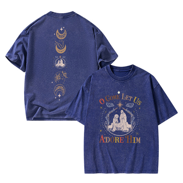 O Come Let Us Adore Him Christian Christmas washed T-Shirt
