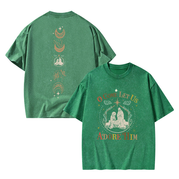 O Come Let Us Adore Him Christian Christmas washed T-Shirt