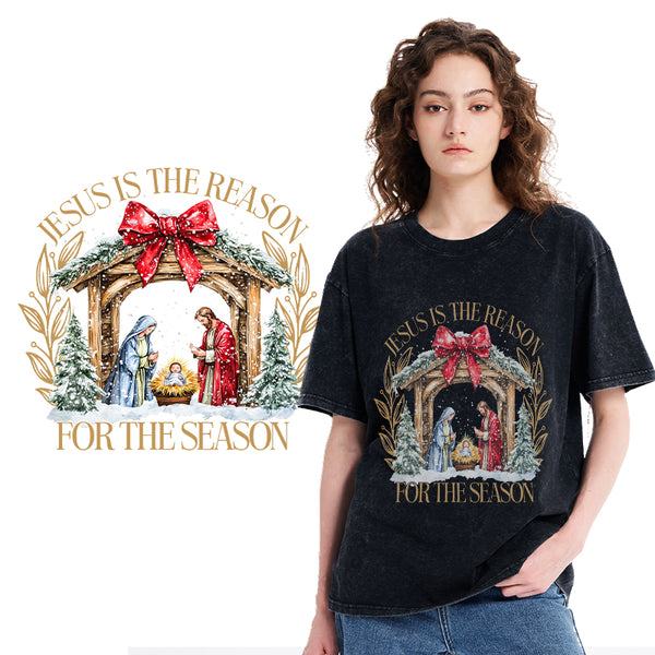 Jesus Is The Reason For The Season Christian Christmas Washed T-Shirt