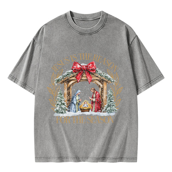 Jesus Is The Reason For The Season Christian Christmas Washed T-Shirt