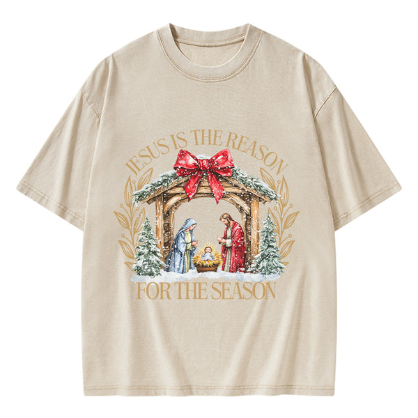 Jesus Is The Reason For The Season Christian Christmas Washed T-Shirt