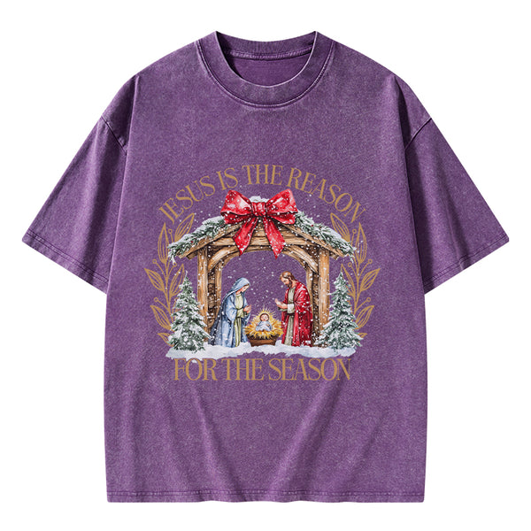 Jesus Is The Reason For The Season Christian Christmas Washed T-Shirt