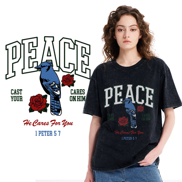 He Cares For You Christian Washed T-Shirt