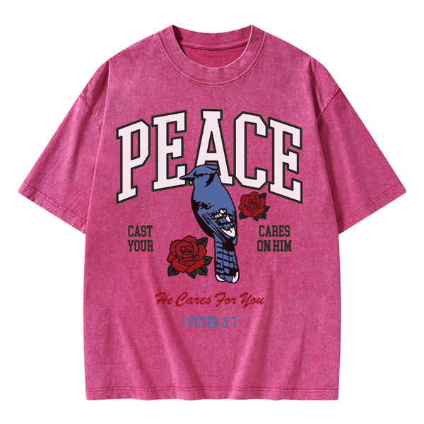 He Cares For You Christian Washed T-Shirt