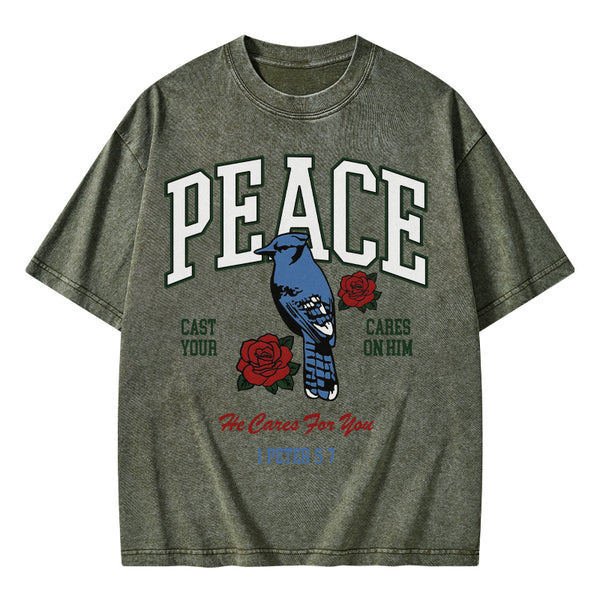 He Cares For You Christian Washed T-Shirt