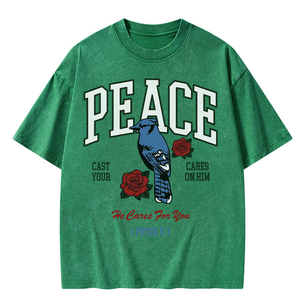 He Cares For You Christian Washed T-Shirt