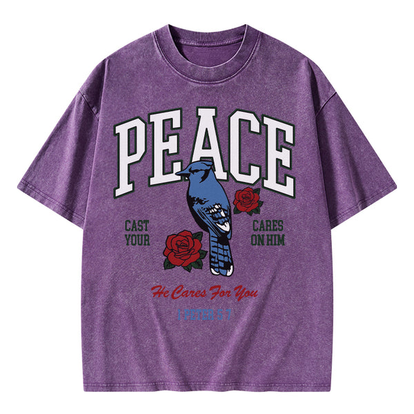 He Cares For You Christian Washed T-Shirt