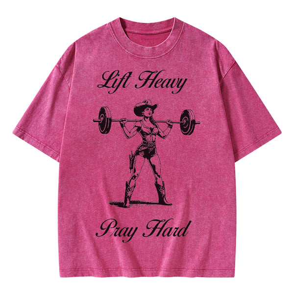 GC-WTS1511 Lift Heavy Pray Hard Christian Washed T-Shirt