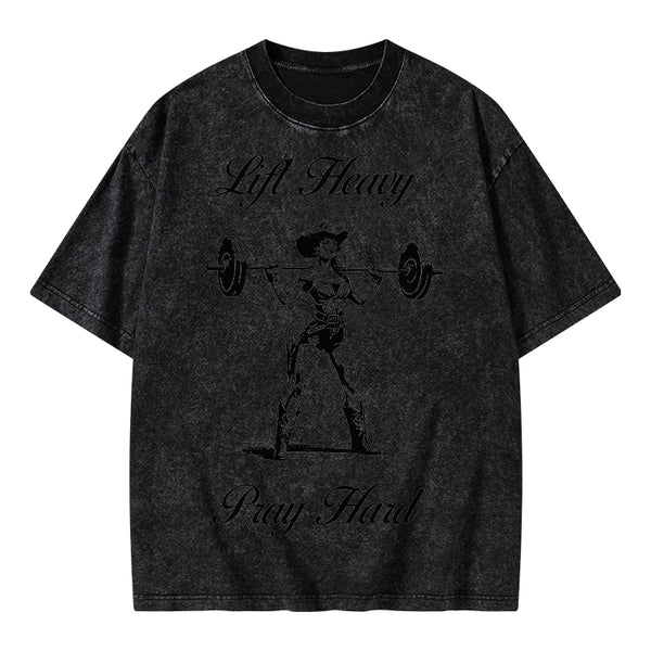 GC-WTS1511 Lift Heavy Pray Hard Christian Washed T-Shirt