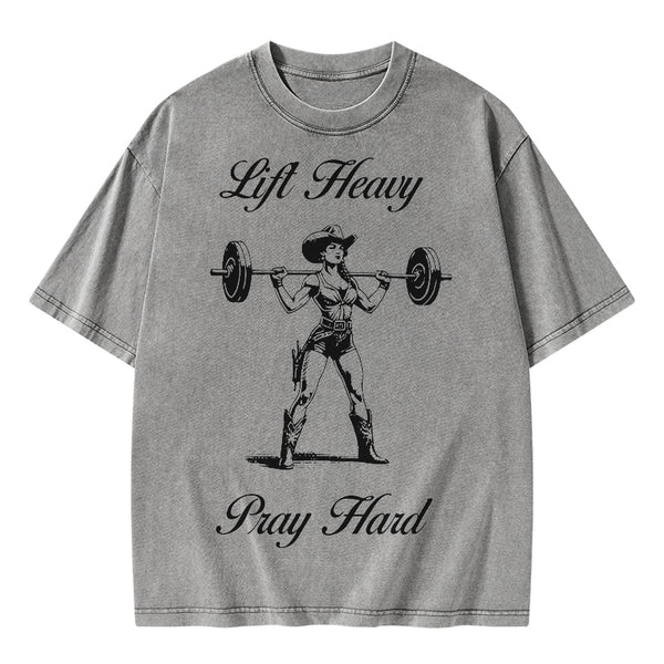 GC-WTS1511 Lift Heavy Pray Hard Christian Washed T-Shirt