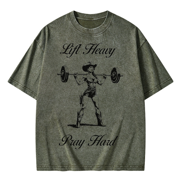 GC-WTS1511 Lift Heavy Pray Hard Christian Washed T-Shirt