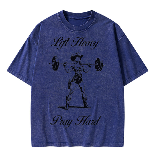 GC-WTS1511 Lift Heavy Pray Hard Christian Washed T-Shirt
