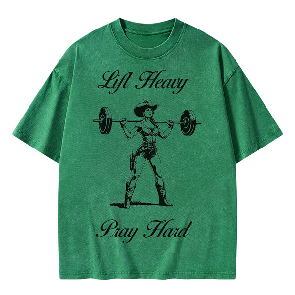 GC-WTS1511 Lift Heavy Pray Hard Christian Washed T-Shirt