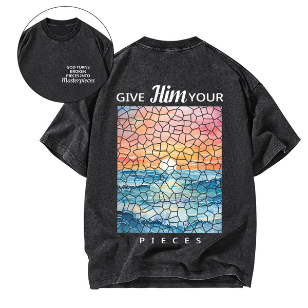 Turns Broken Pieces Into Masterpieces Christian Washed T-Shirt