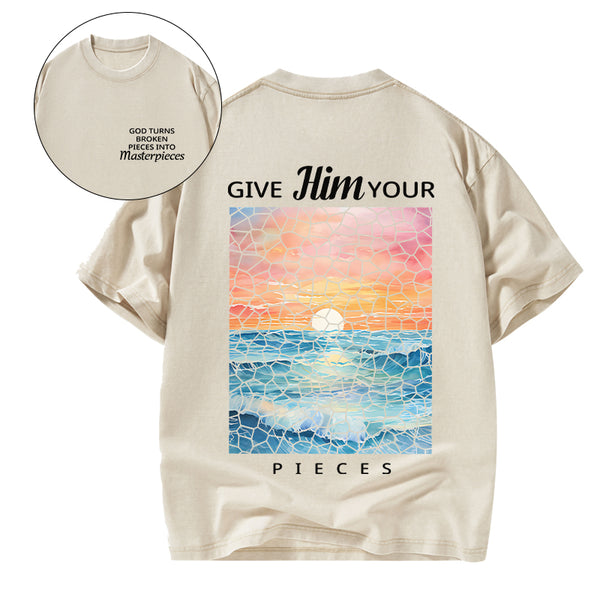 Turns Broken Pieces Into Masterpieces Christian Washed T-Shirt