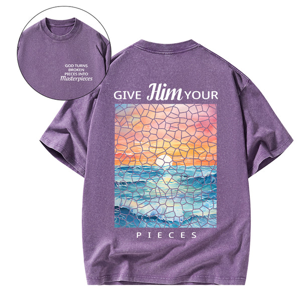 Turns Broken Pieces Into Masterpieces Christian Washed T-Shirt