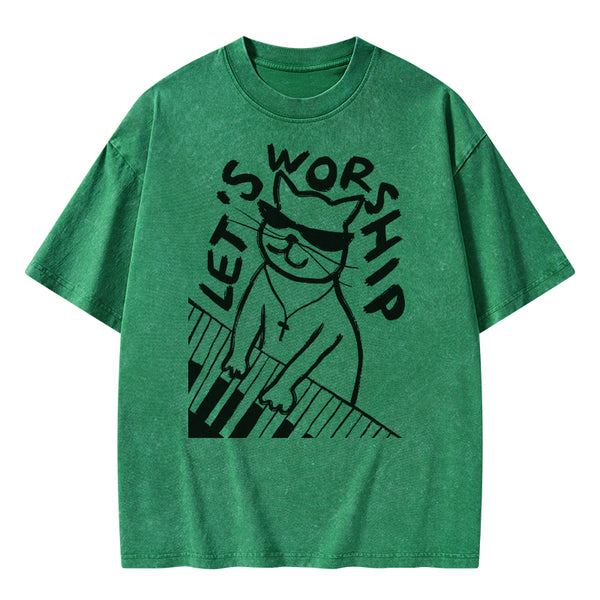 Let's Worship Christian Washed T-Shirt