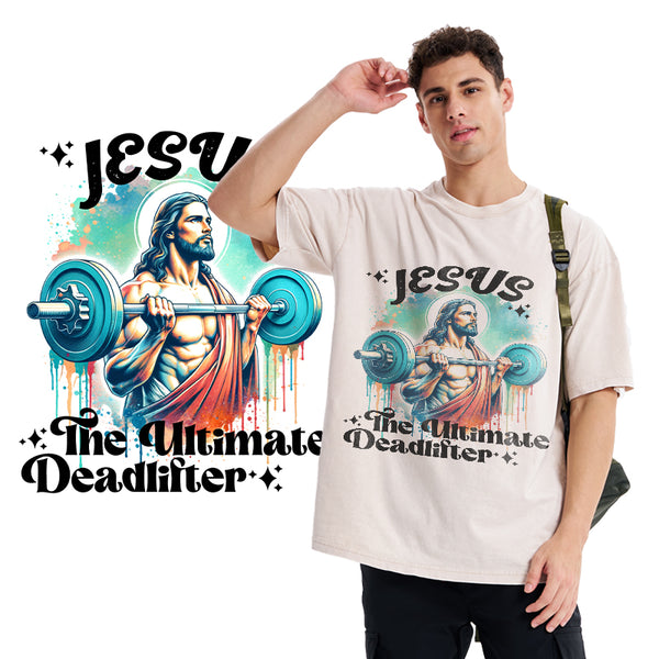 Jesus The Ultimate Deadlifter Christian Washed T-Shirt