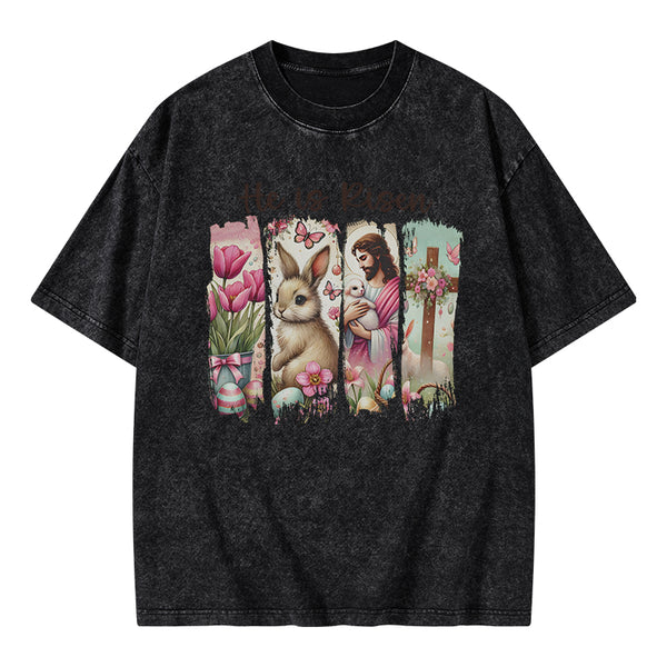 He Is Risen Christian Washed T-Shirt