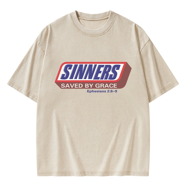 Sinners Saved By Grace Christian Washed T-Shirt