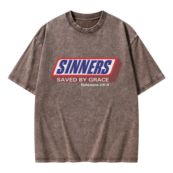 Sinners Saved By Grace Christian Washed T-Shirt