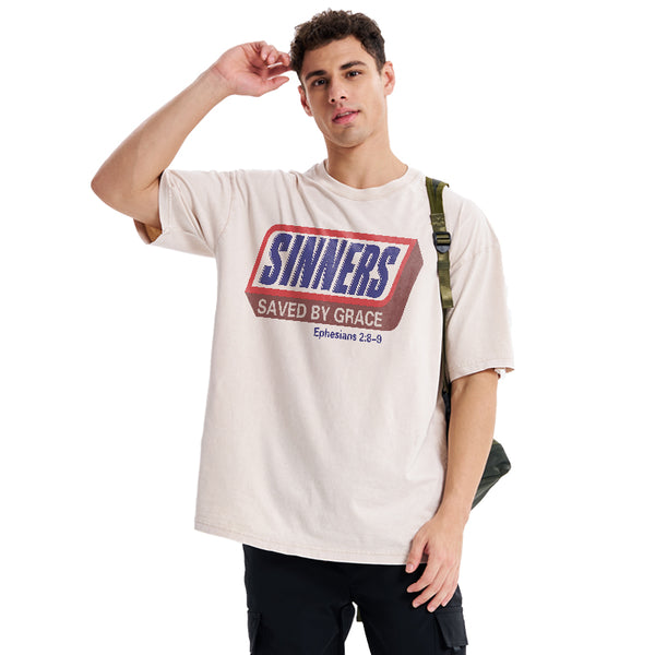 Sinners Saved By Grace Christian Washed T-Shirt