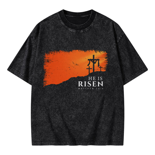 He Is Risen Christian Washed T-Shirt