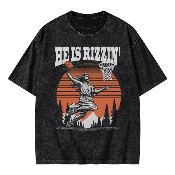 He is Rizzin Jesus Chrsitian Washed T-Shirt