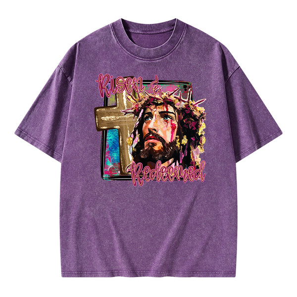 Risen And Redeemed Christian Washed T-Shirt