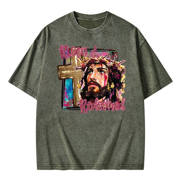 Risen And Redeemed Christian Washed T-Shirt