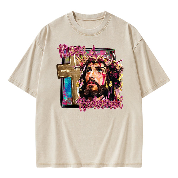 Risen And Redeemed Christian Washed T-Shirt