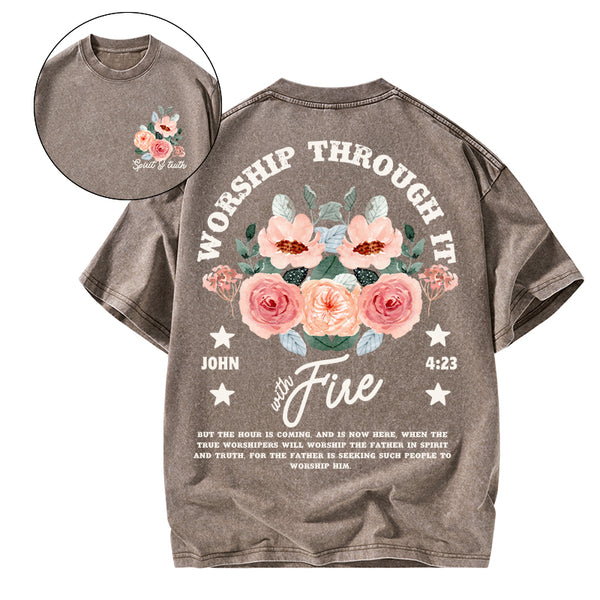 Worship Through It Christian Washed T-Shirt