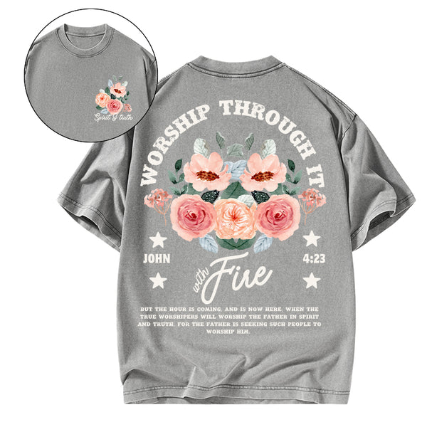 Worship Through It Christian Washed T-Shirt