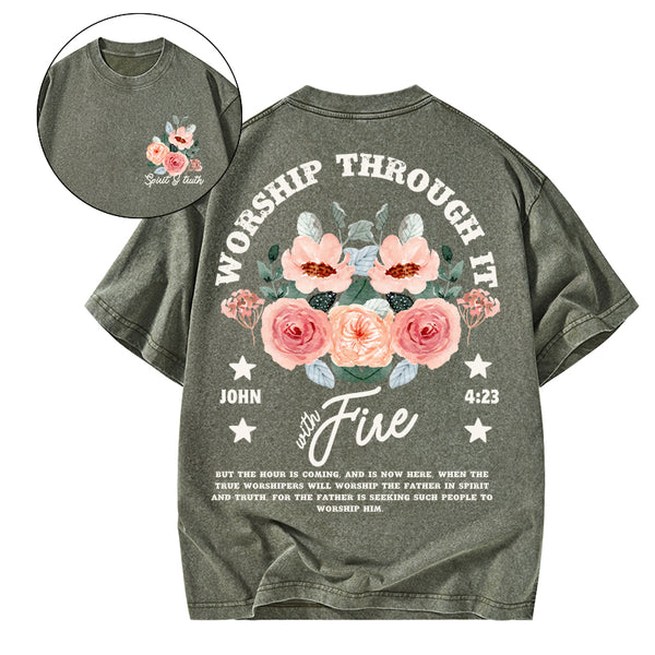 Worship Through It Christian Washed T-Shirt