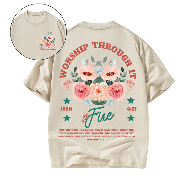 Worship Through It Christian Washed T-Shirt