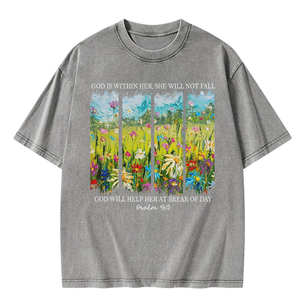 God Is Within Her Christian Washed T-Shirt