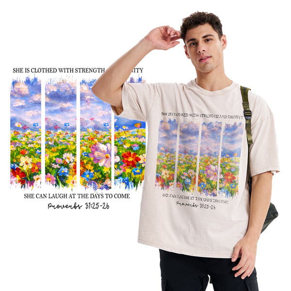 She Is Clothed With Strength And Dignity Christian Washed T-Shirt