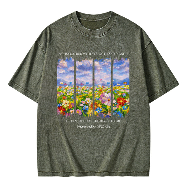 She Is Clothed With Strength And Dignity Christian Washed T-Shirt