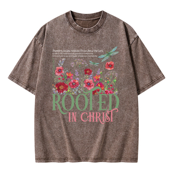 Rooted In Christ Christian Washed T-Shirt
