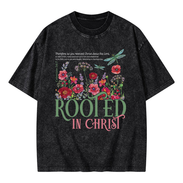 Rooted In Christ Christian Washed T-Shirt